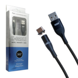 Магнитный кабель X-Cable для зарядки USB-Type-C, 360°, 1m (тканевый) черный