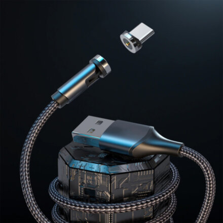 Магнитный кабель для зарядки USB-Type-C, 540°, 1m (тканевый) черный