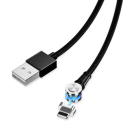 Магнитный кабель для зарядки USB-Lightning, 180°, 1m (тканевый) черный