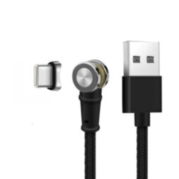 Магнитный кабель для зарядки USB-Type-C, 180°, 1m (тканевый) черный