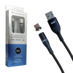 Магнитный кабель X-Cable для зарядки Micro-USB, 360°, 1m (тканевый) черный